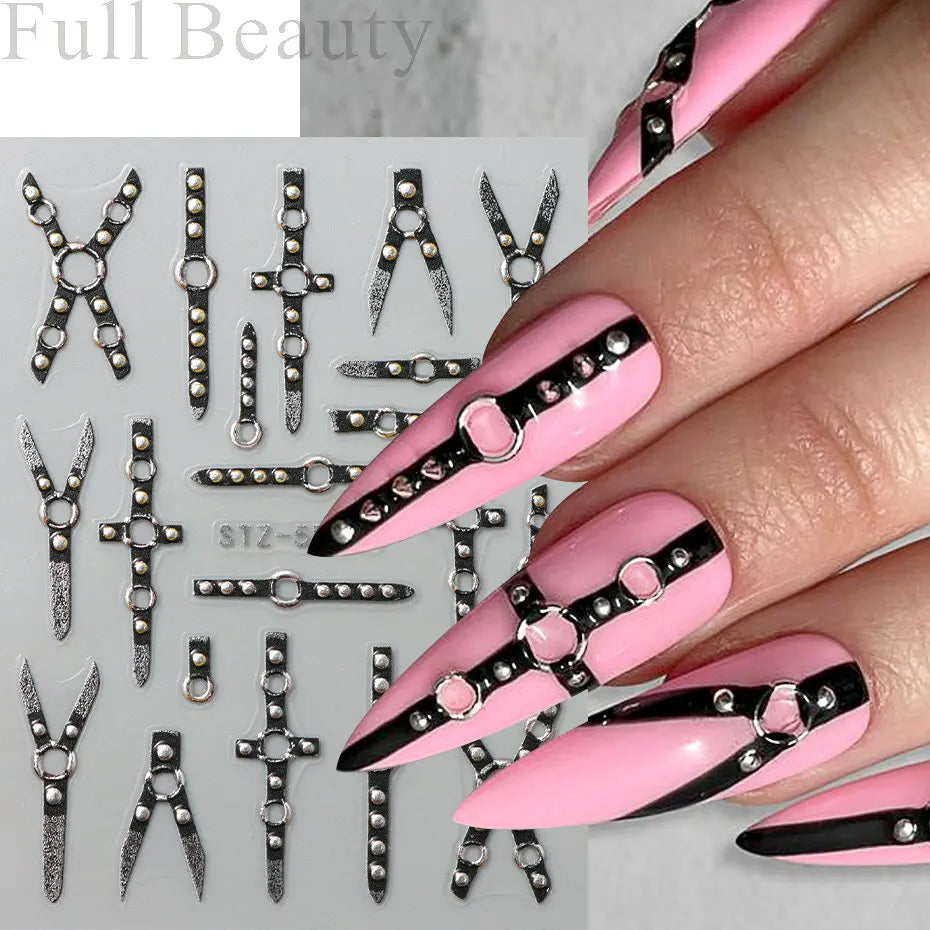 Stickers for Nails Marine Punk Black Line Design Art Slider Party Cool Decoration Adhesive Decal Emboss DIY Manicure Accessories