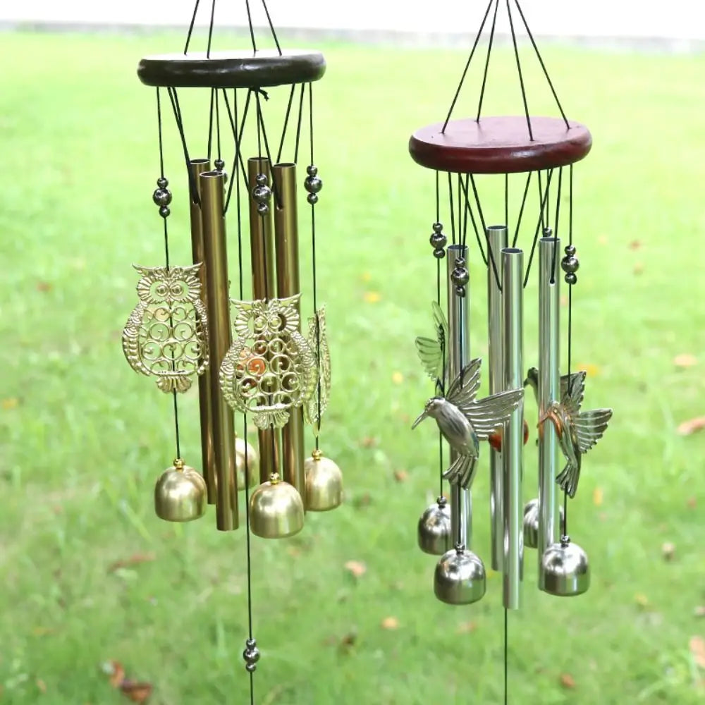 DIY Wind Chimes Outdoor Owl Hummingbird Hanging Ornament Home Copper Bells Garden Yard Decoration