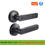 Tuya App Bluetooth Smart Fingerprint Door Lock Password Mechanical Key NFC Unlocking For Wooden Door Handle Lock IP54 Rainproof