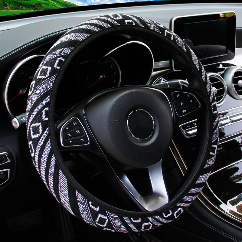 1 linen breathable fabric Bohemian style automotive supplies without inner ring steering wheel cover fits 14.5-15 inches