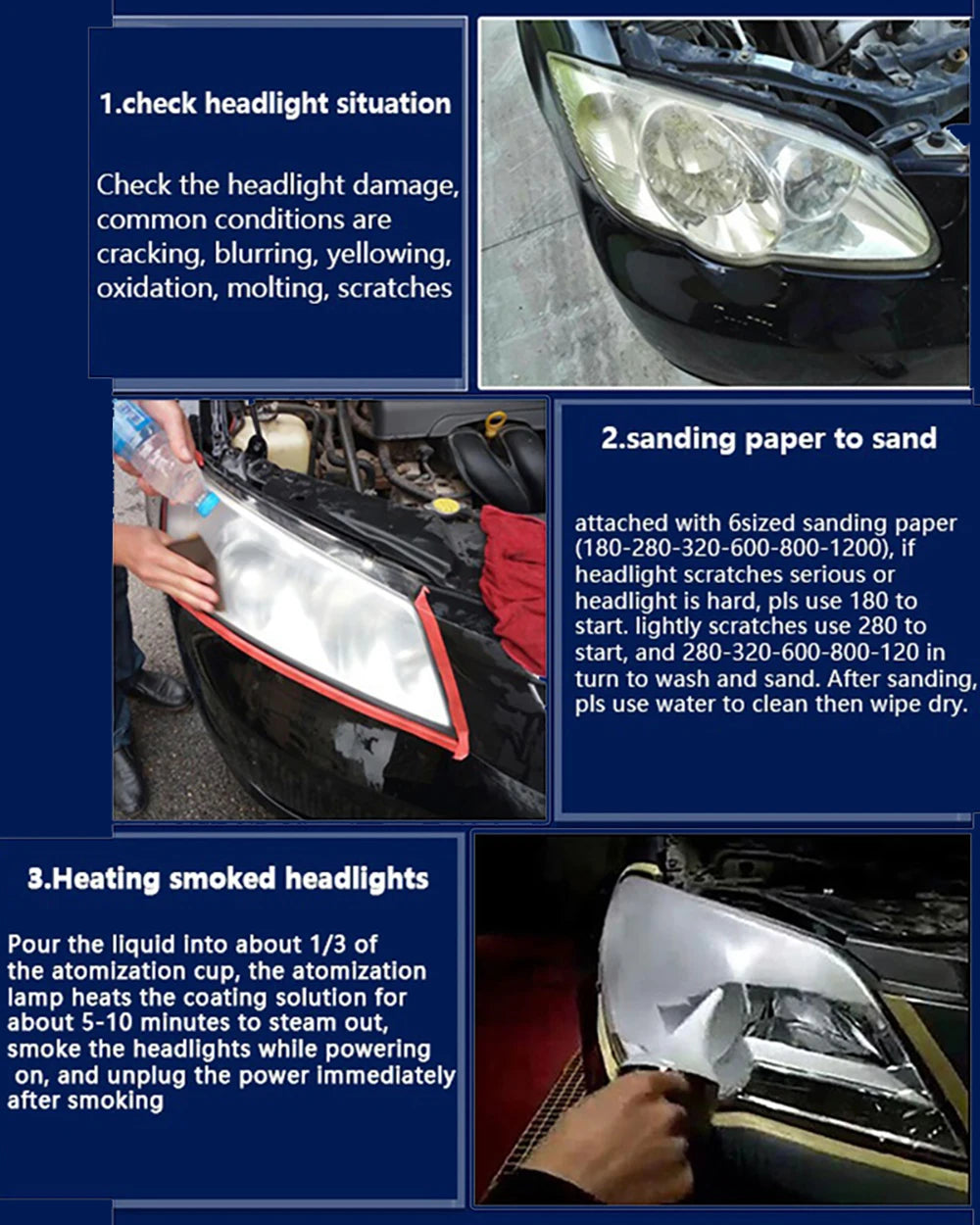Kit de restauración de pulido de faros de coche de 12 V Herramienta para el cuidado de faros automotrices Restauración de faros de coche Líquido Restaurador de faros