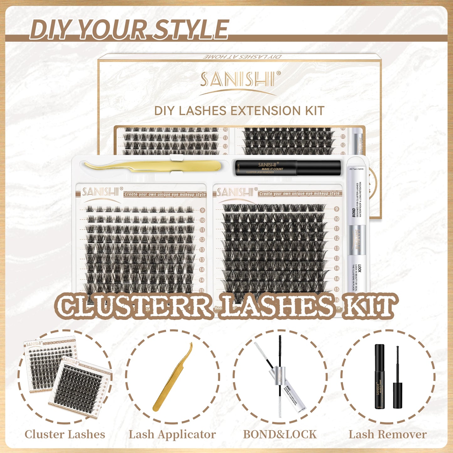 Sanishi diy conjunto de extensão de cílios-240 modelador de cílios naturais, 9-16mm comprimento misto conjunto de cílios individuais, extensões de cílios diy