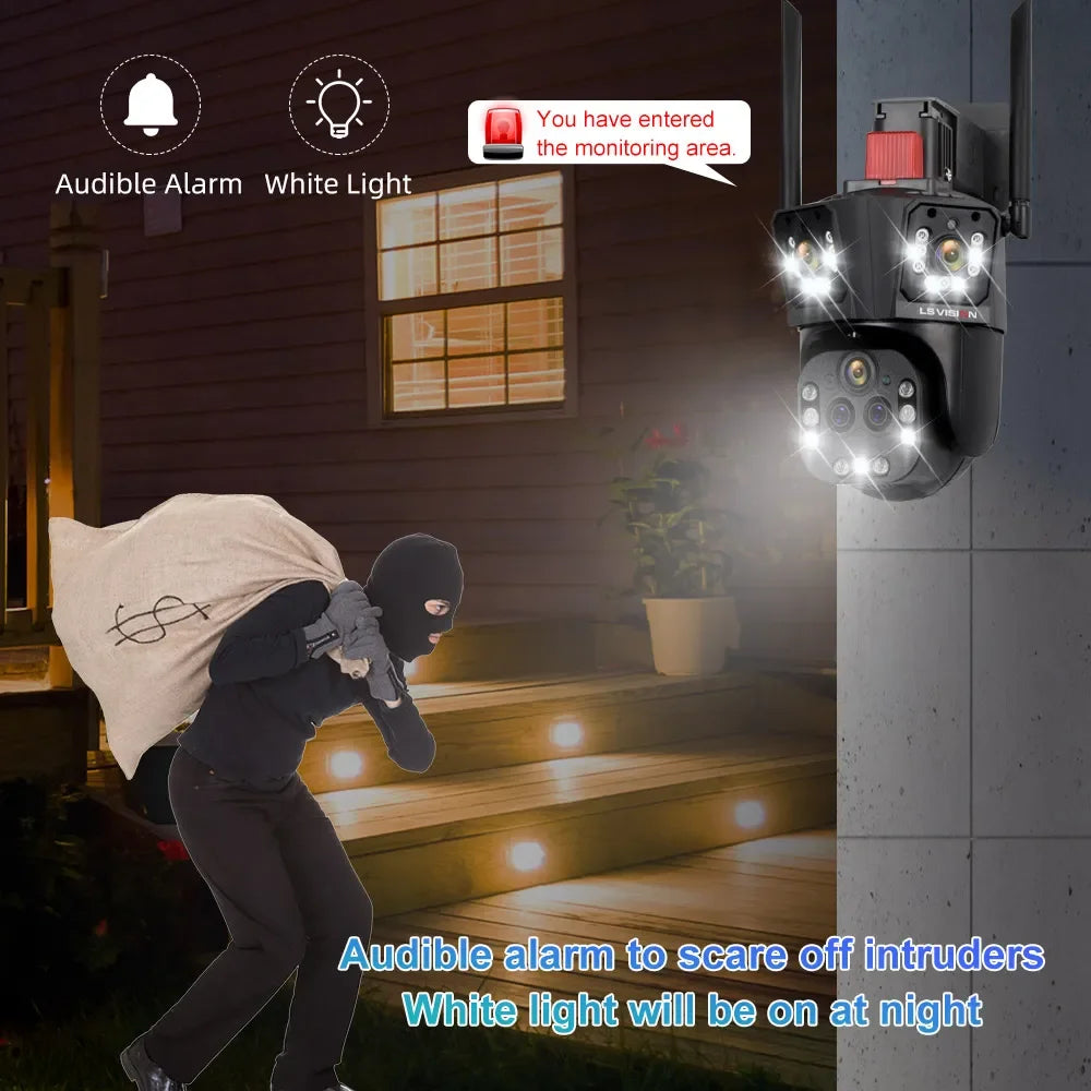 LS VISION 10K Outdoor WiFi Camera 20X Zoom Three Screen CCTV External IP Cam 20MP Security Ai Tracking Video Surveillance Camera