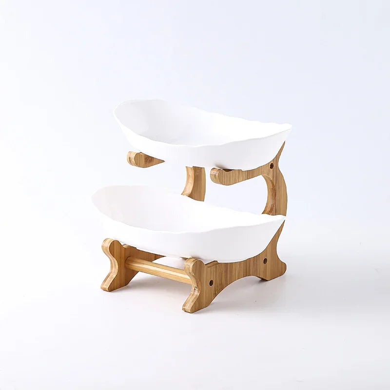 Three Layer Table Plates Dinnerware Wooden Kitchen Fruit Bowl with Floors Partitioned Dish Snack Candy Cake Stand Salad Bowl
