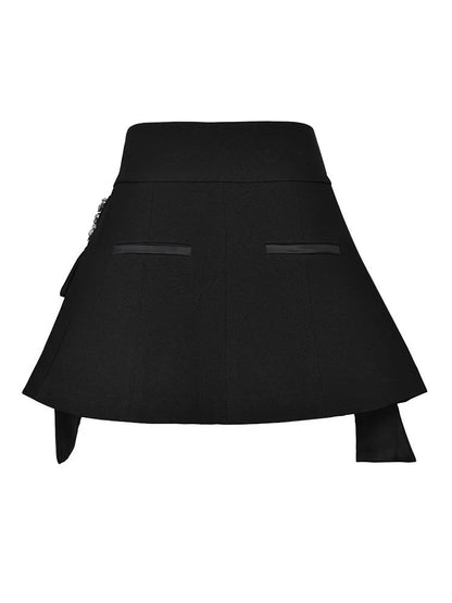 EAM - Minifalda negra con cinturón y pedrería irregular, cintura alta, para mujer, tendencia de moda, primavera otoño 2025, JY75801