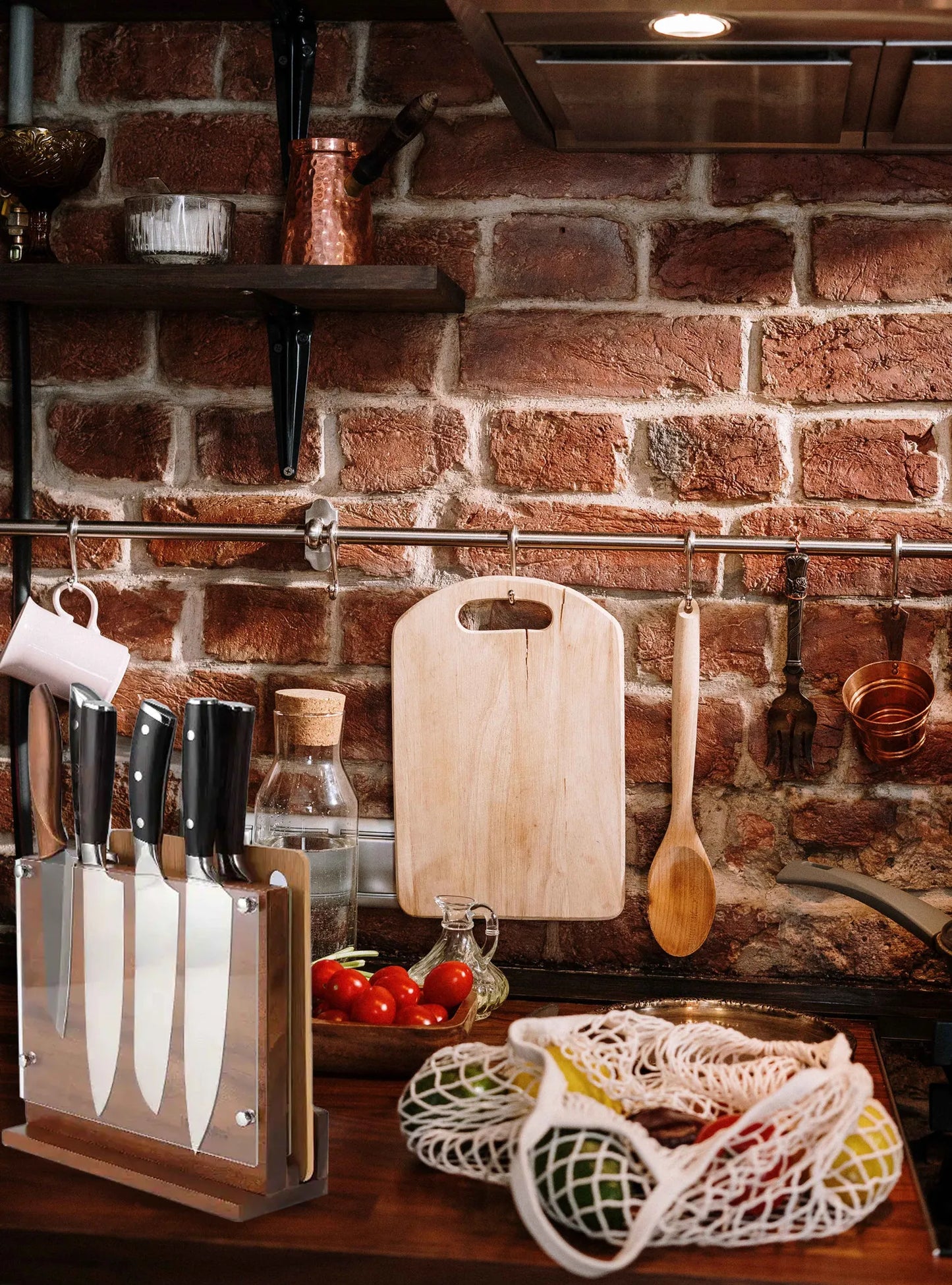 Magnetic Knife Holder With Acrylic Shield Double Side Knife Block Multifunction Storage Knife Stand for Kitchen Cutlery Display