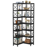 Tribesigns 7-Shelf Corner Bookshelf,Large Modern Corner Bookcase, 7-Tier Tall Corner Shelf Storage Display Rack with Metal Frame
