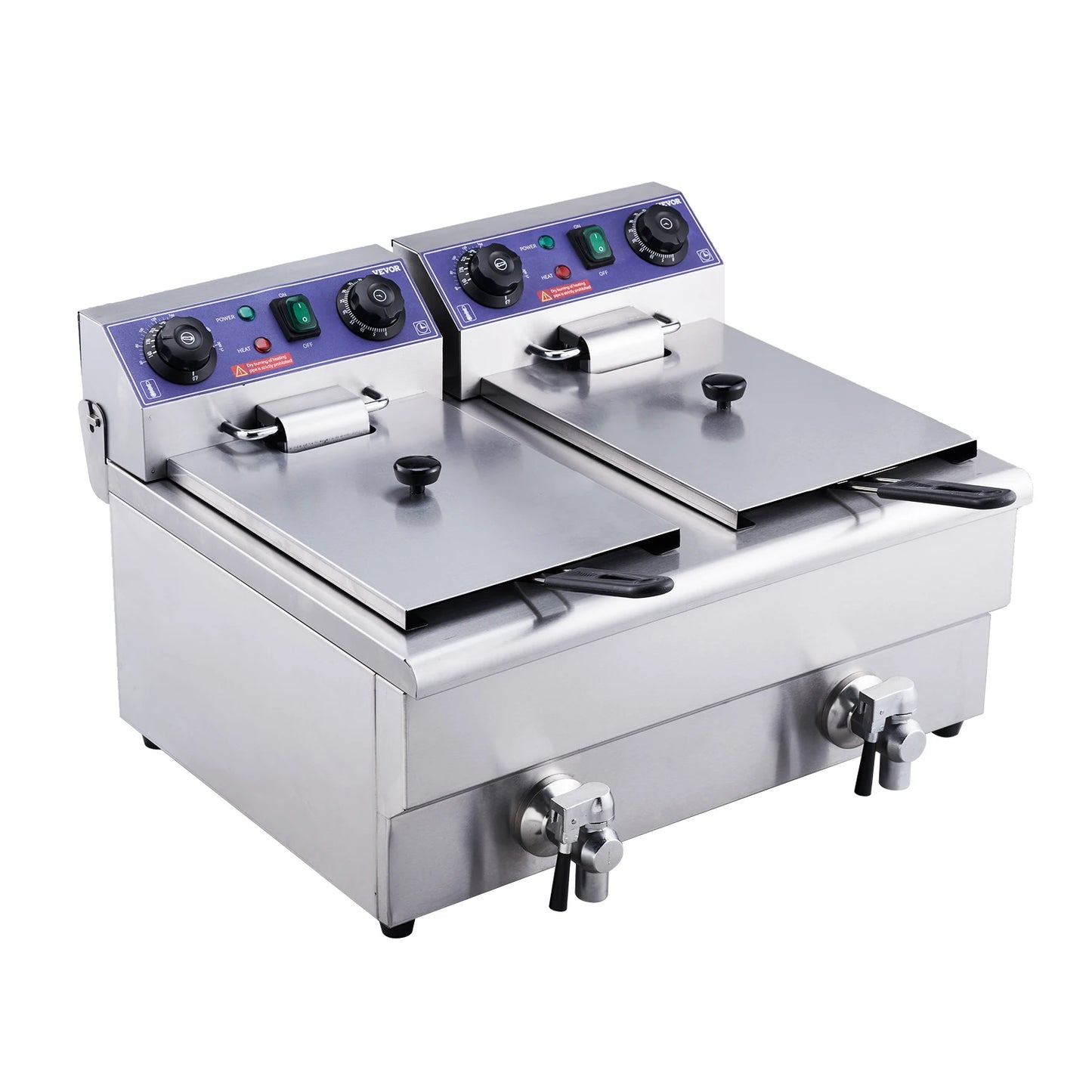 VEVOR Commercial Electric Deep Fryer w/Dual Tanks 12L Countertop Fryer w/Oil Filter and Timed for Fried Chicken French Frie