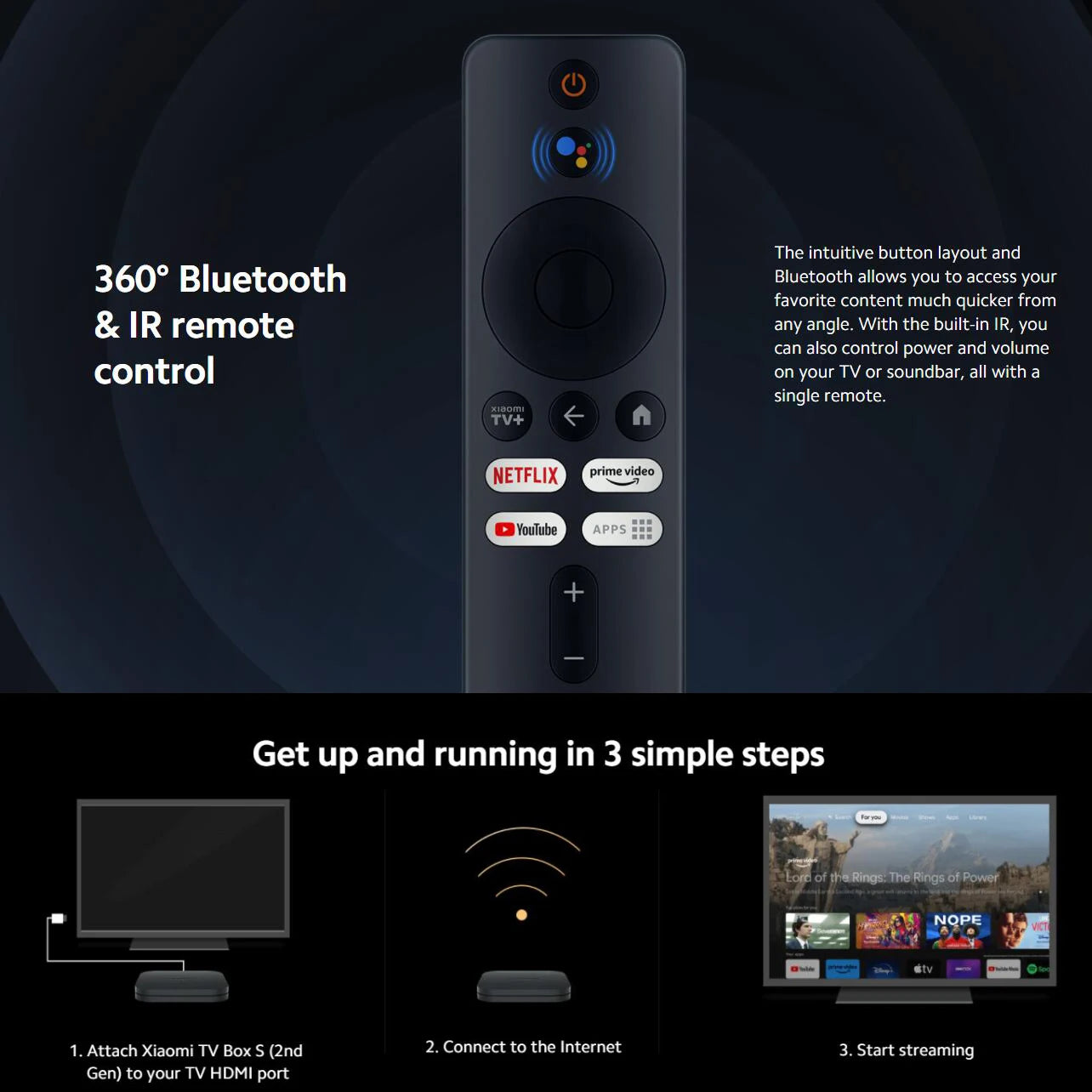 Xiaomi TV Box S 2nd Gen, Google TV smart tv Box, 4K Ultra-HD Quad-core Processor Dolby Vision HDR10+ Google Assistant,BT 5.2
