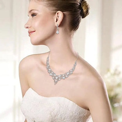 1 Juego de joyas para mujer, para fiesta, boda, novia, cristal austriaco, lágrima, racimo, collar llamativo, pendientes colgantes, regalos para ella