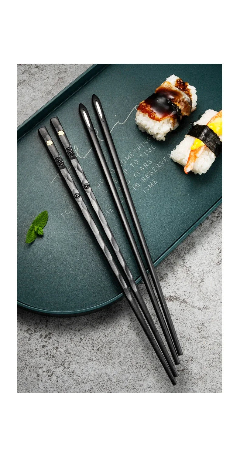 5Pairs Janpanese Reusable Chopsticks Black Sushi Sticks For Food Noodles Alloy Chinese Korean Chopsticks Kitchen Tableware