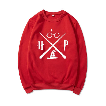 Sudadera con sombrero de mago, sudadera con varita de mago, jerséis HP, sudaderas con capucha gráficas unisex de manga larga, sudaderas de escuela de magia, ropa de calle, top