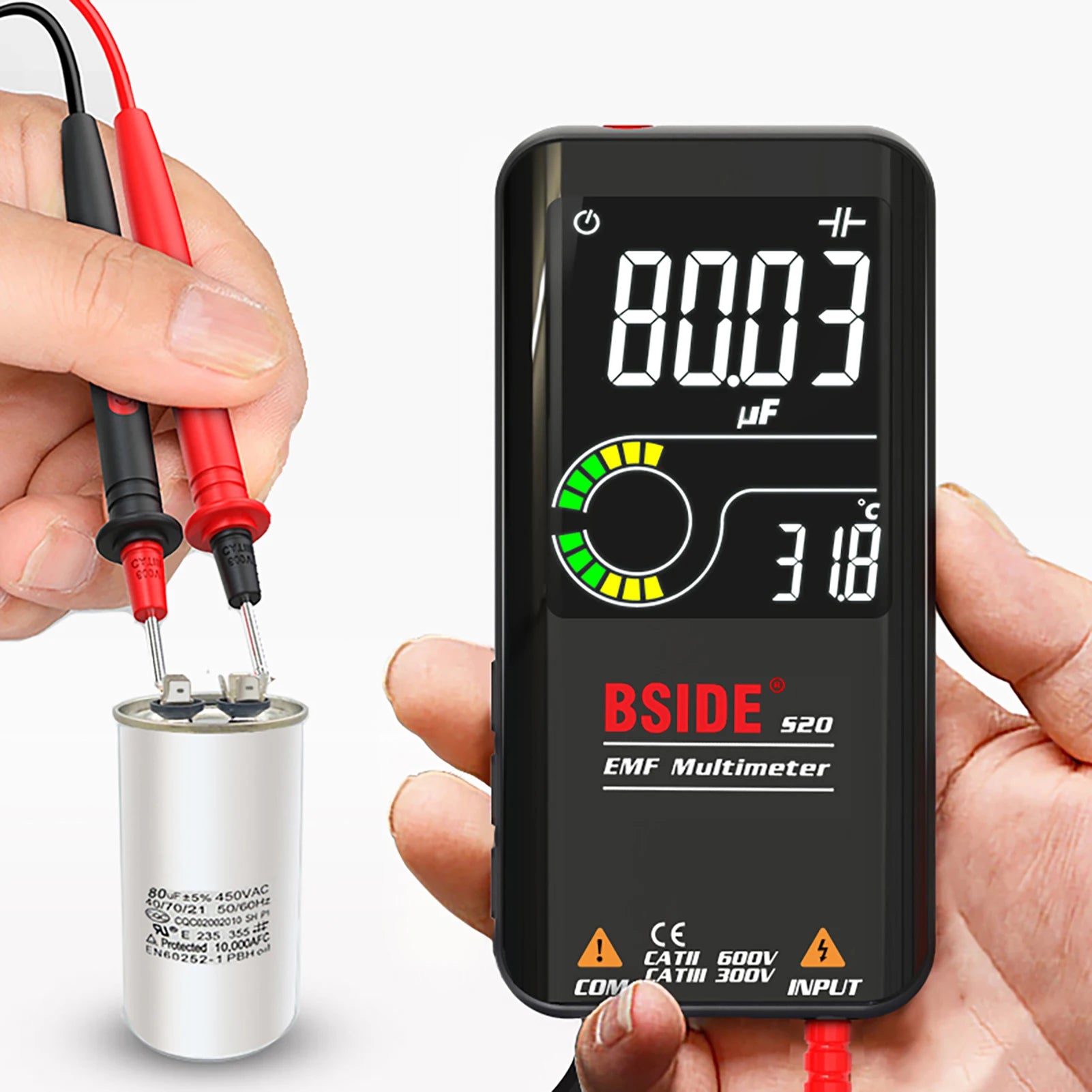 Multímetro EMF inteligente BSIDE S20/A10/A1, 9999 cuentas, recargable, monitor de radiación, voltímetro CA/CC, ohmímetro, prueba