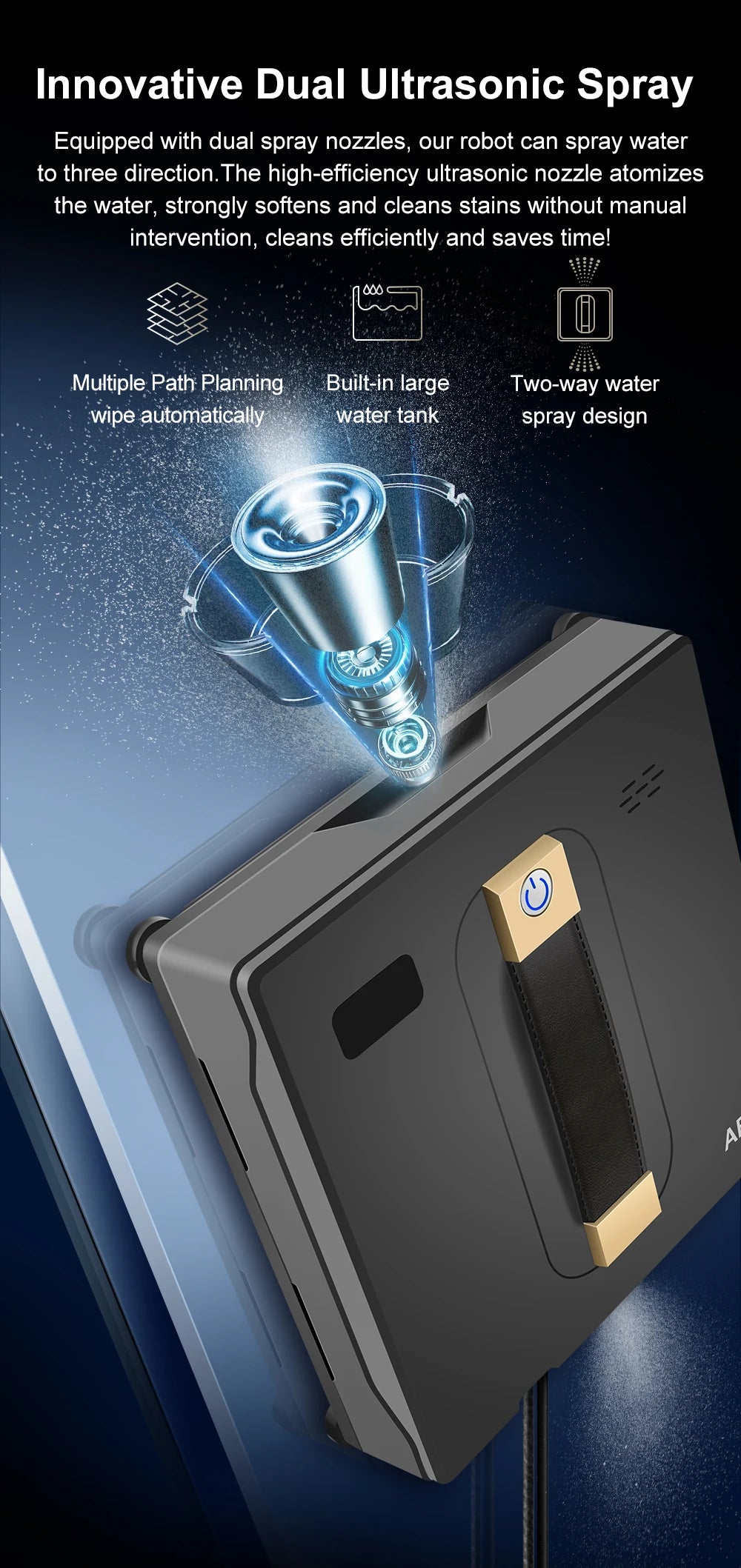 Robot limpiacristales ABIR WD8, doble pulverización de agua, memoria inteligente, alta succión al vacío, sensor láser, ideal para limpiar cristales de paredes del hogar.