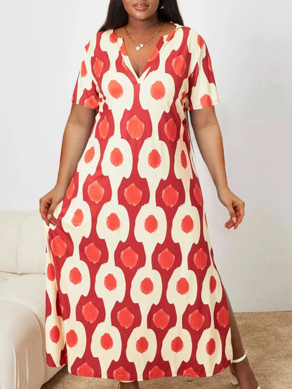 Plus Size 2023 Nova Estação Independente Moda Impressão Exclusiva Vestido Longo com Decote em V Transfronteiriça Europeu Americano Outono Wi...