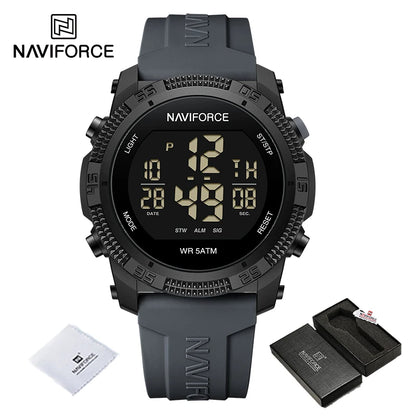 NAVIFORCE - Reloj de pulsera digital LCD para hombre, deportivo, resistente al agua hasta 50 m, con correa de silicona, informal, electrónico
