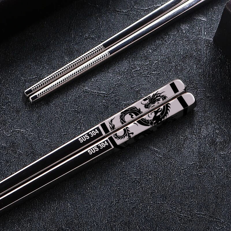 23cm Exquisite Dragon Pattern Chopsticks 304 Stainless Steel Non-slip Chinese Chopstick Food Sushi Sticks Home Kitchen Tableware