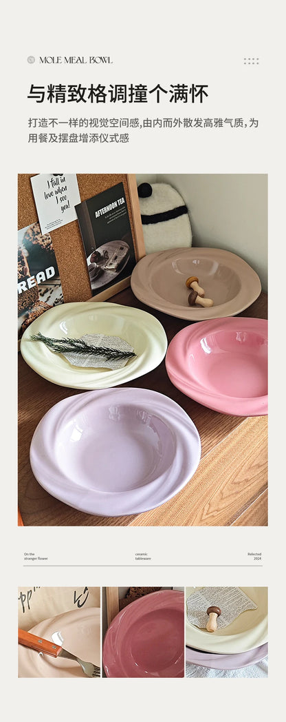 French Tableware Ins Style Ceramic Dishes Family High-value Bowl 8-inch Plate Dish Soup Bowl Cream Style