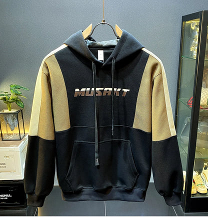 Sports splicing contrasting hooded sweatshirt for men, 2024 autumn and winter new jacket, high-end and casual trendy brand top