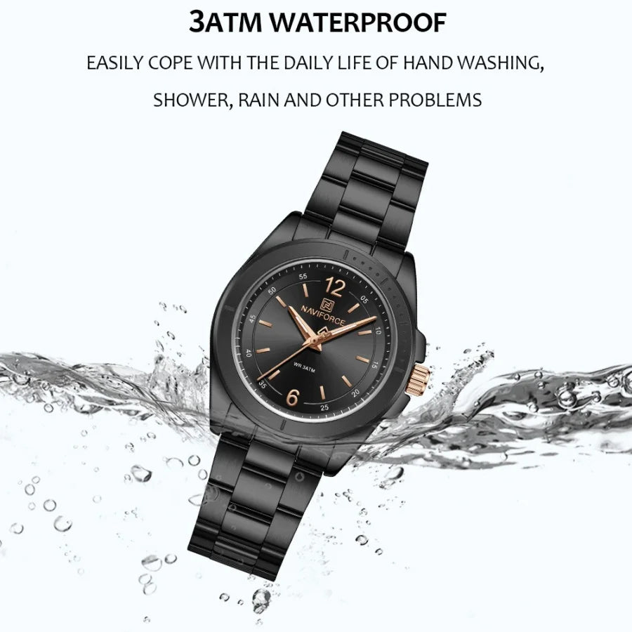 NAVIFORCE Women Watches Stainless Steel Sports Fashion Watch Waterproof Ladies Classic Wrist Watch Simple Luminous Girl Clock