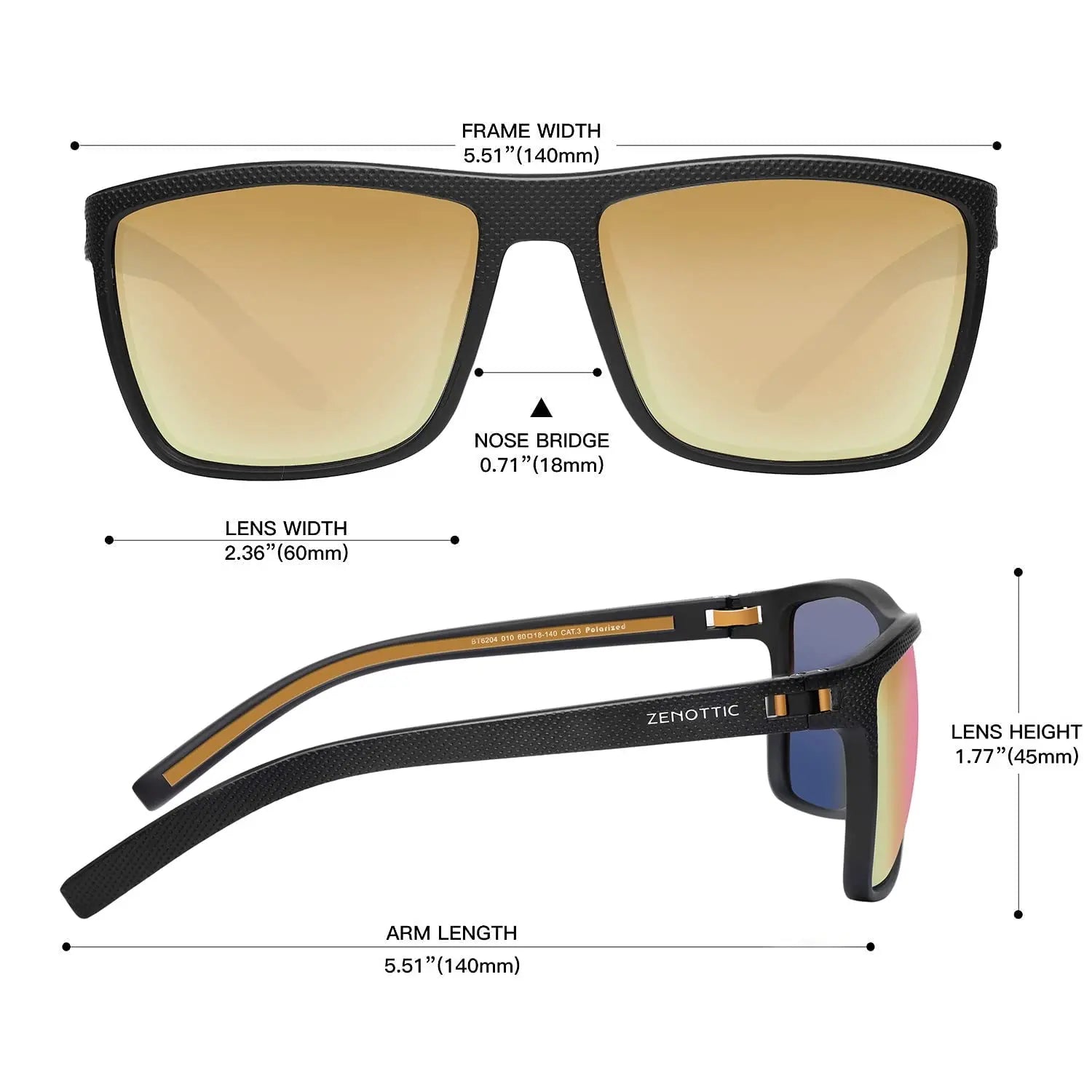 ZENOTTIC Polarized Sunglasses for Men Shades Lightweight TR90 Frame UV400 Protection Square Outdoor Travel Driving Sun Glasses