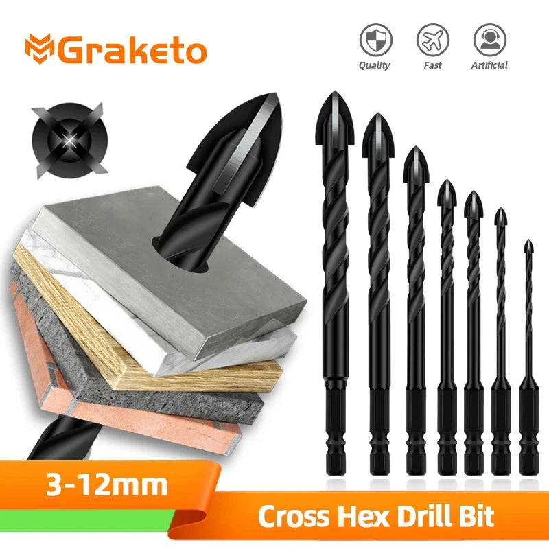 Cross Hex Tile Drill Bit For Glass Concrete Ceramic Tile Hole Opener Tunsten Carbide Hard Alloy Bits Set Tools 3 4 5 6 8 10 12mm