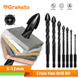 Cross Hex Tile Drill Bit For Glass Concrete Ceramic Tile Hole Opener Tungsten Carbide Hard Alloy Bits Set Tools 3 4 5 6 8 10 12mm