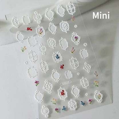 Flash Dreamy Chinese Flower Window Butterfly Glazed Rococo Geometric Frame Stamp Embossed Relief Nail Art Sticker Manicure Decal
