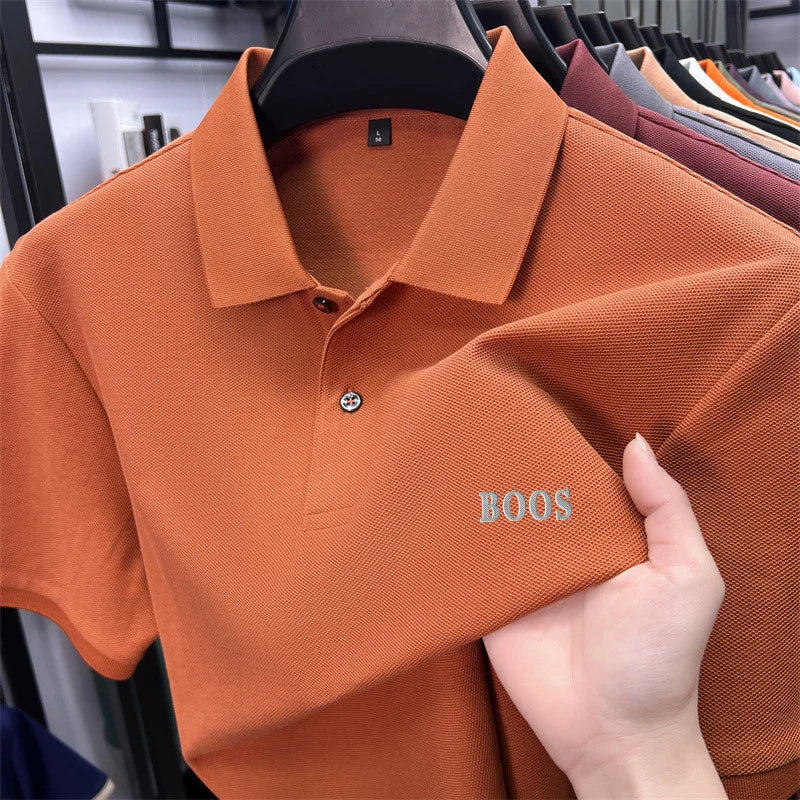 Cotton100% Men's Summer High Quality Short Sleeves Polo Shirt Lapel Button Letter Printing T-Shirt Business Leisure Men Clothing