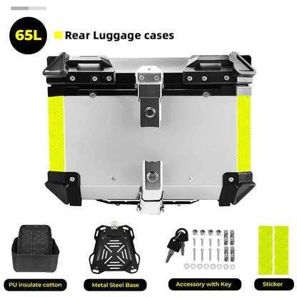 KEMIMOTO 45L/55L/65L Motorcycle Aluminum Case Tail Box Trunk with backrest Universal Top Tail Rear Luggage Tool Storage Box