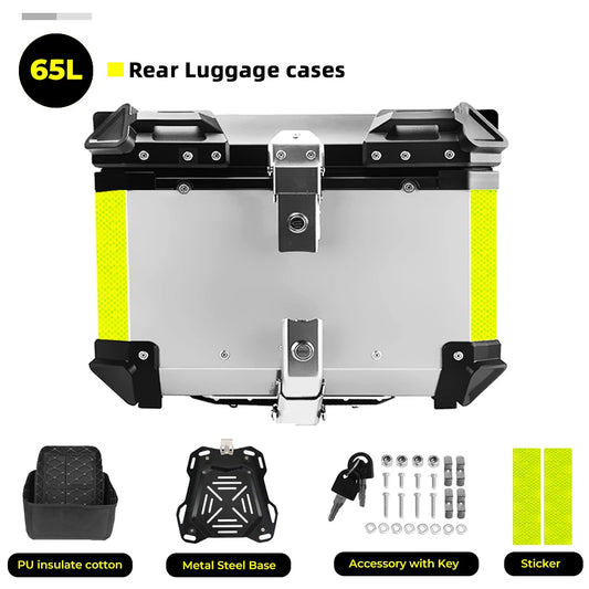 KEMIMOTO 45L/55L/65L Motorcycle Aluminum Case Tail Box Trunk with Backrest Universal Top Tail Rear Luggage Tool Storage Box