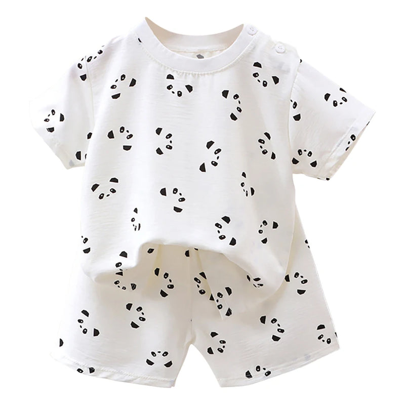 1-10 Years Soft Kids 2-Piece Set Breathable Short Sleeve Shorts for Playtime Toddler Outfit Clothes for Playground and School