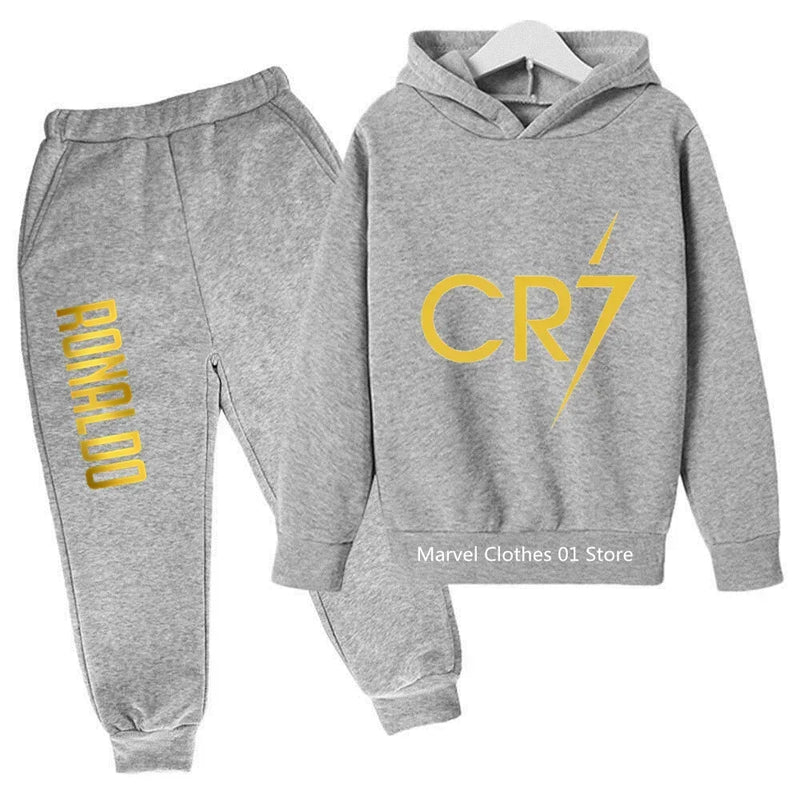 2024 Cristiano Ronaldo CR7 Cosplay Costumes Kids Football Idol Hoodie Set Pants Kids Boys High Quality Tops Girls Clothing Sets