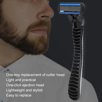 Afeitadora manual con cabezal de 6 capas, cuchilla clásica de doble filo de acero inoxidable, afeitadora de seguridad para barba y bigote.
