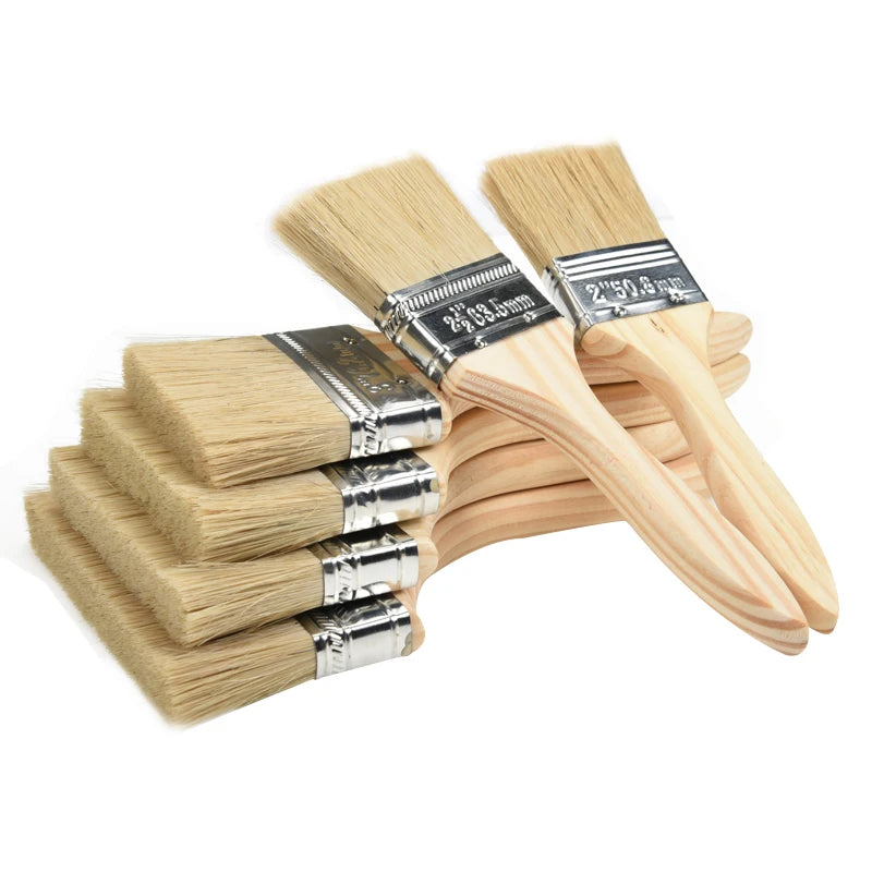 BBQ Brush Pig Hair Paint Brush Wooden Handle 1/2/3/4 Inch Soft Hair Painting Brushes for Wall and Furniture Paint Tool Set