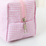 Stripe Seersucker Cosmetic Bag Fashion Women Cosmetic Bag Zipper Storage Makeup Case Traveling Pouch Organizer for Lady