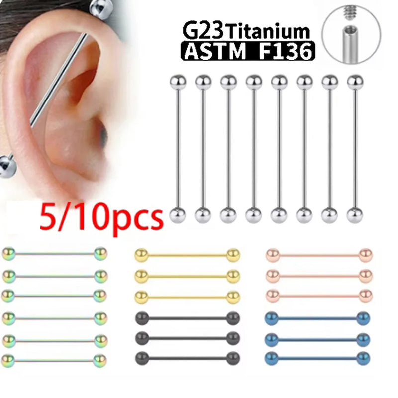 1/5/10pcs G23 Titanium External Internal thread Piercing Jewelry 14G 16G Long Industrial Sexy Barbell Barbell Ring Tongue