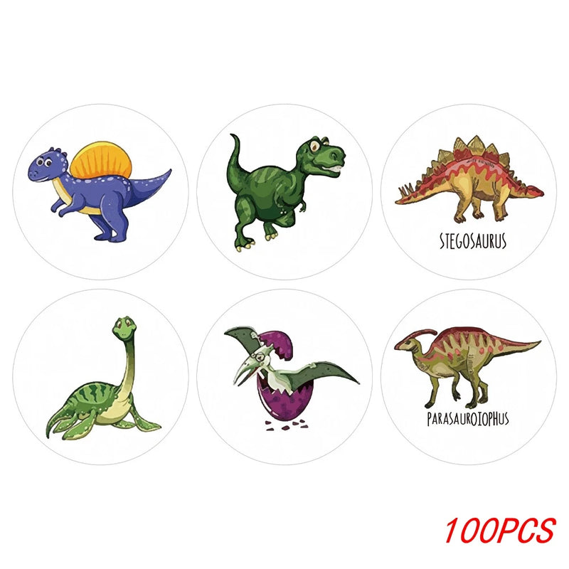 100-500pcs 1'' Round Dinosaur Stickers for Teacher Reward Stickers School Supplies Animal Incentive Roll Sticker for Home