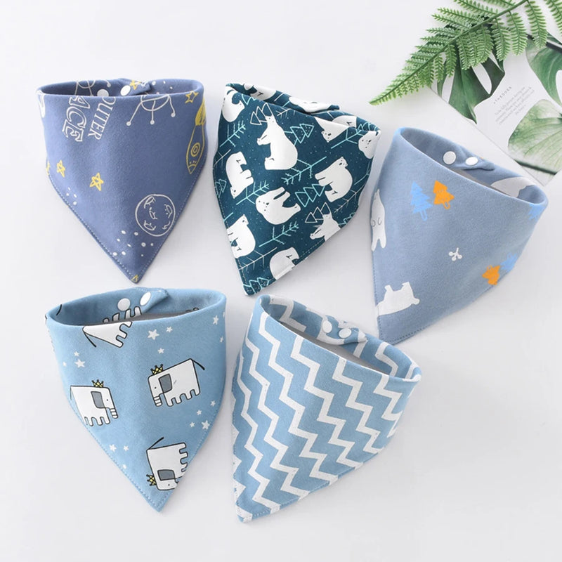 5pcs Baby Bibs Waterproof Pure Cotton Bilayer Saliva Towel Triangle Scarf Newborn Boys Girls Absorbent Cloth Bib Saliva Scarf