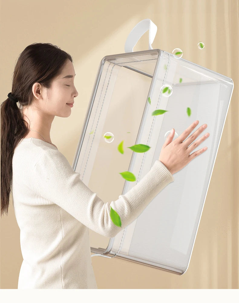 Cesta de almacenamiento transparente de PVC para ropa interior, caja de almacenamiento con marco de acero inoxidable, organizador de armario, caja de tela impermeable