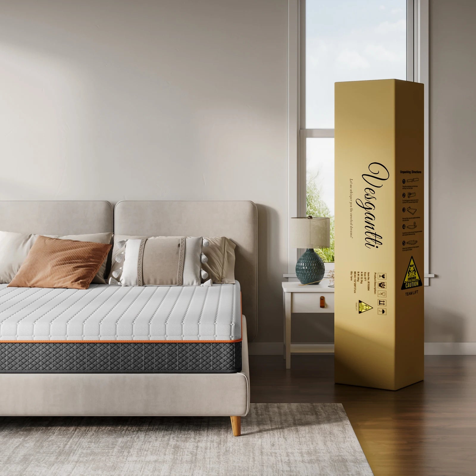 Vesgantti Foam Mattress, White, 16/18/26cm Thickness, Gel Memory Foam Mattress, Zoned Support Keeps You Well Aligned