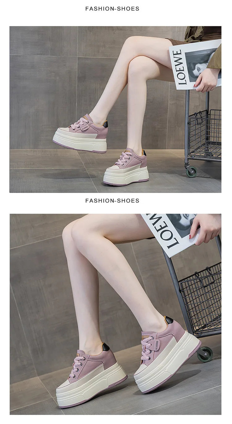 Fujin 9cm Cow Suede Genuine Leather Women Vulcanized Shoes Platform Wedge Skate Boarding High Brand Heels Casual Summer Shoes