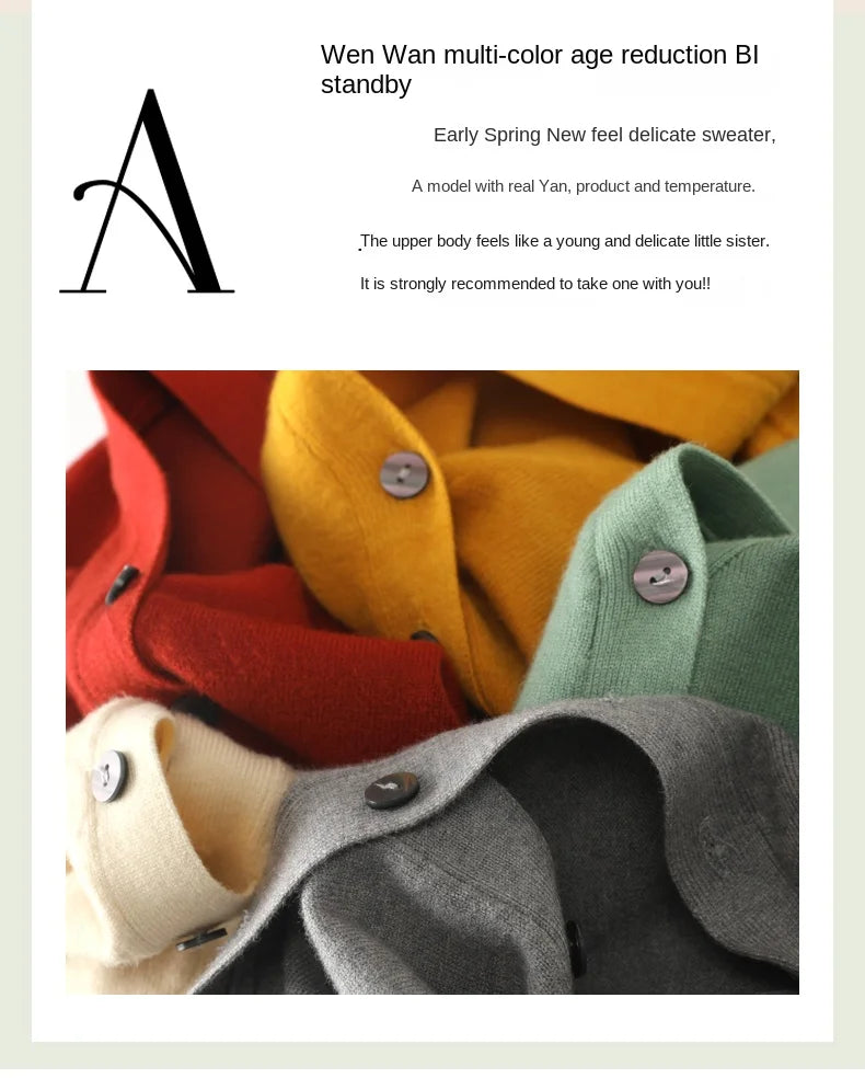 Cárdigan de punto de cachemira Andy de otoño, nuevo, con cuello en V, color liso, moderno, de alta calidad, cómodo, holgado e informal - GH021