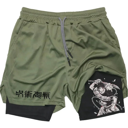 Men's Sports Shorts Anime Performance Shorts Printed Men GYM Casual Sport Compression Shorts Workout Running Mesh 2-in-1 Shorts