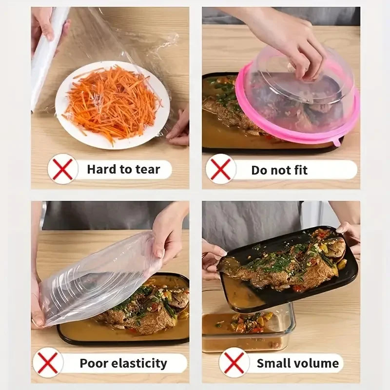100 unidades de fundas desechables para alimentos, envoltura Saran, fundas para el intestino, bolsas de plástico de calidad alimentaria para mantener la frescura, accesorios de almacenamiento de cocina