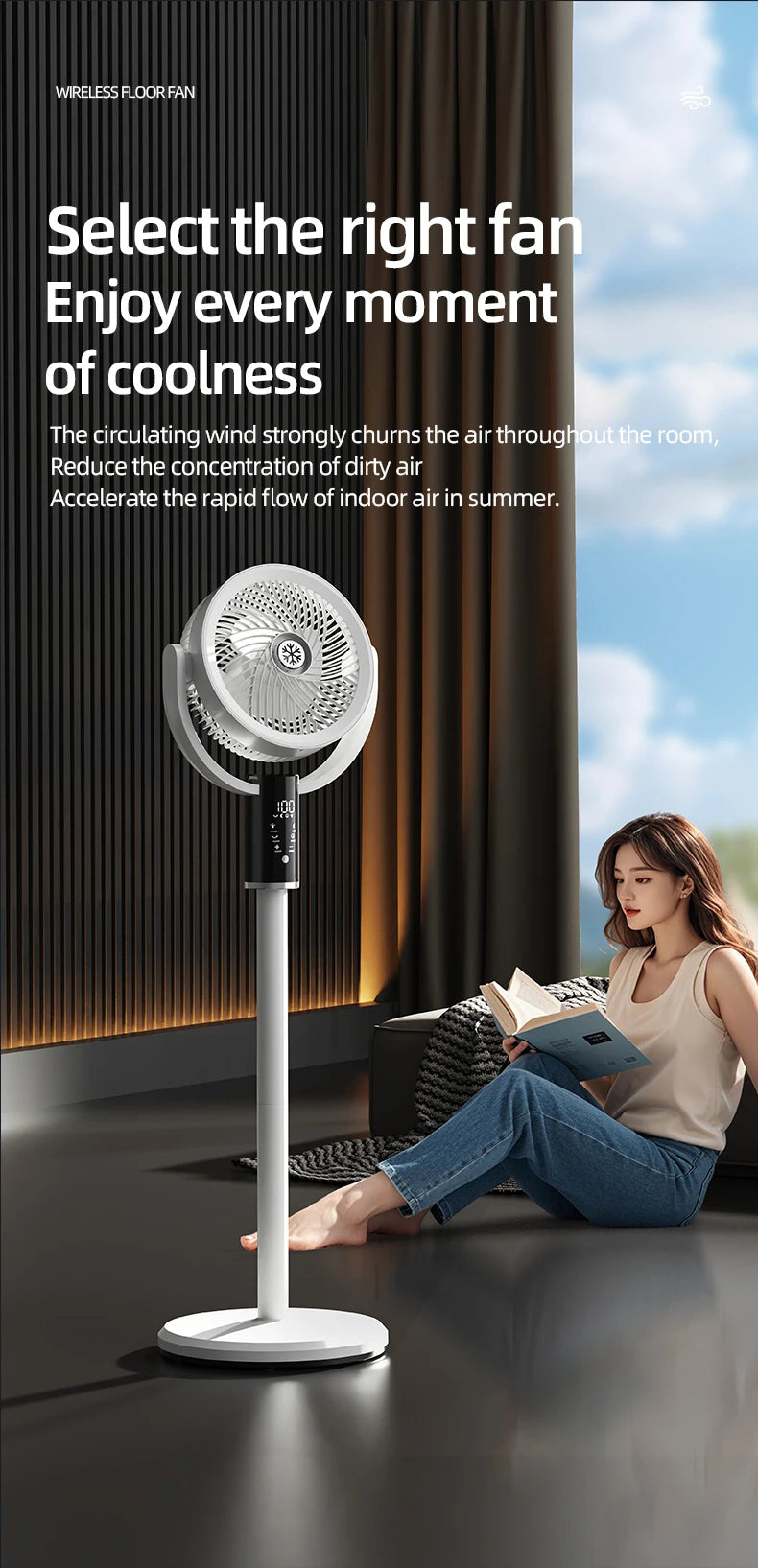 Floor Circulating Fan 6000 mAh Large Capacity Camping Fan With Remote Control Rechargeable Floor-standing Fan Adjustable Height