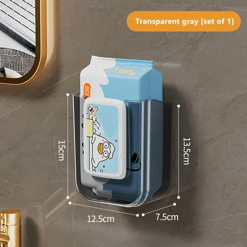 Wall-Mounted Wet Wipe Dispenser, Self-Adhesive Plastic Holder, with Large Opening, for Bathroom Tissue Storage Box Organizer