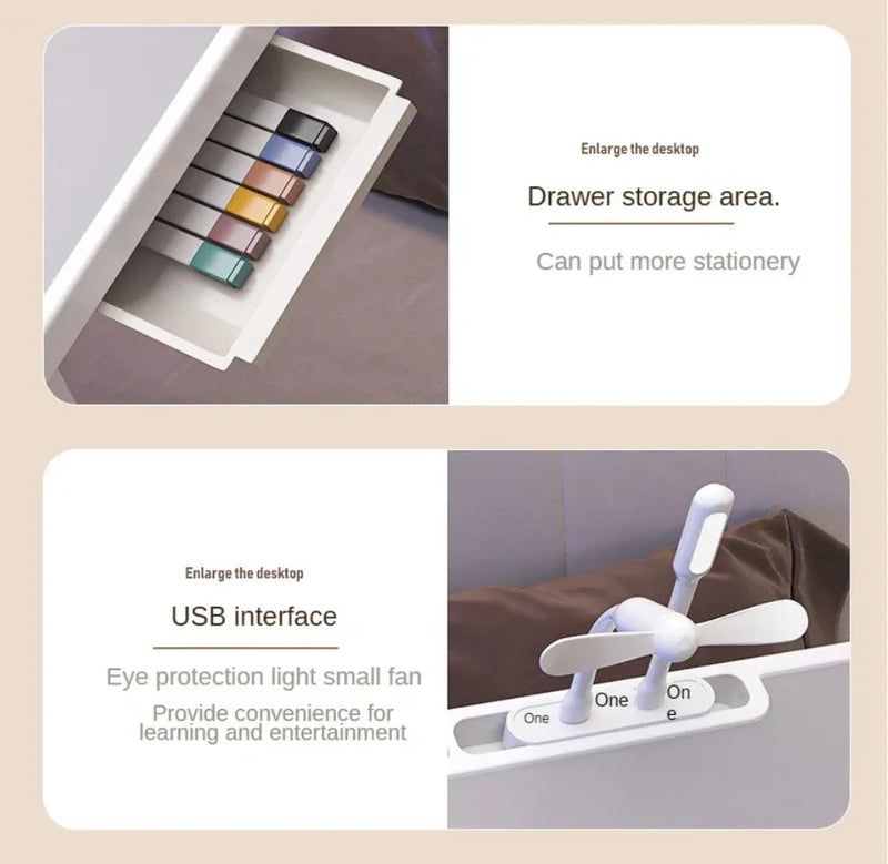 Lift Foldable Laptop Table for Bed Stand Lap Lazy Learning Desk Student Computer Desk for Working Read with Radiator Drawer