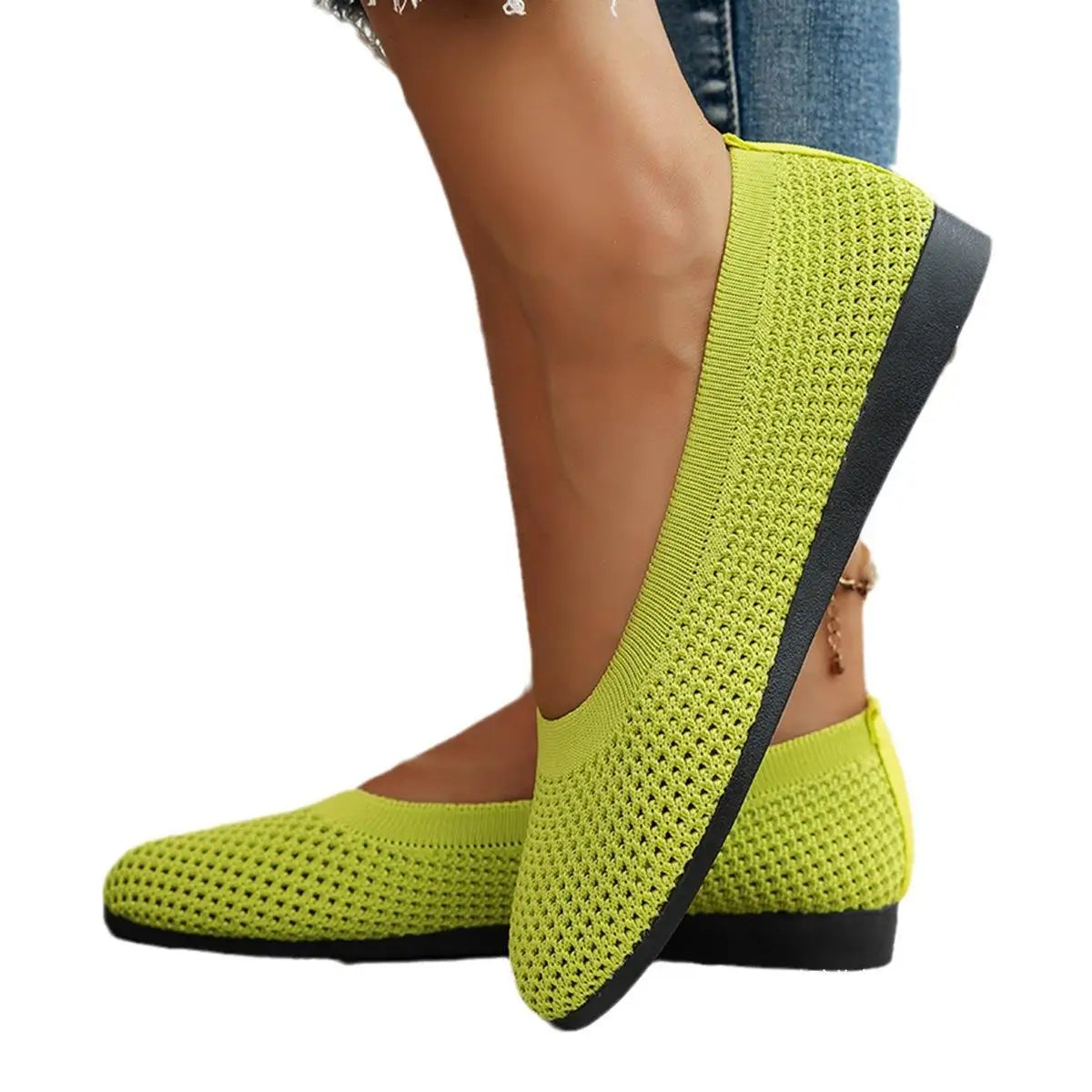 Cross-Border New Solid Color Round Toe Feizhi Flat Ballet Flats Women Casual Breathable Knit Slip-On Work Shoes