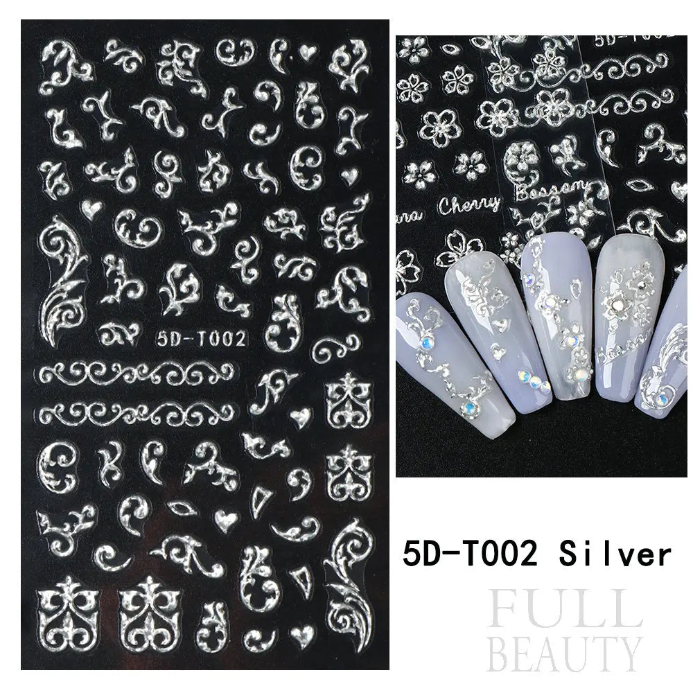 Stickers for Nails Marine Punk Black Line Design Art Slider Party Cool Decoration Adhesive Decal Emboss DIY Manicure Accessories